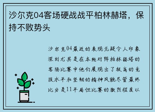 沙尔克04客场硬战战平柏林赫塔，保持不败势头